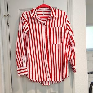 Red and white striped button down size large